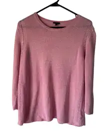 Talbots Pink Linen Knit Sweater Cropped Sleeve Pullover Large Preppy Coquette