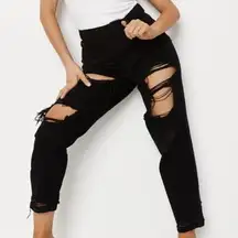 missguided petite black distressed mom jeans