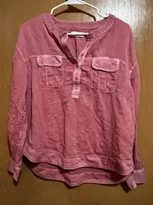 Lucky Brand  Women's Long Sleeve Button Neck Utility Pocket Shirt Medium