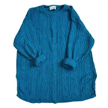 Vintage Diane Von Furstenberg Cable Knit Sweater Metallic Green Blue 1X 2X