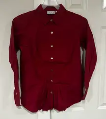 Women’s Size 4 Joan Rivers Red Button Down Collared Long Sleeve with Pleat