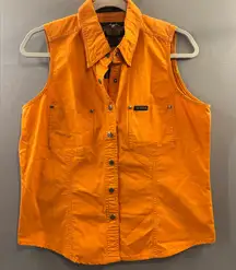 Harley-Davidson Vibrant Orange Sleeveless vest button up Shirt Womens large