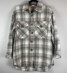 THML‎ Jacket Shacket Women Small Green Brown Plaid Button Pocket Flannel Ranch