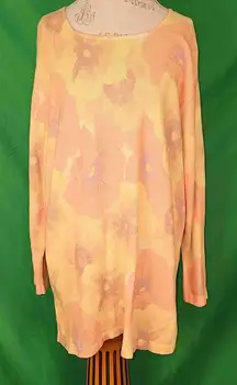Gabriella T Womens‎ Yellow Orange Floral Tunic Sweater 1X