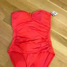 NWT Tommy Bahama Pink Bandeau V neck swimsuit. Coral size 8