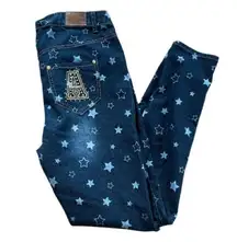 Akademiks Y2K All Over Print Denim Blue Jeans Waist 35” Size 14W