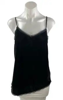 WhoWhatWear Black Velvet Velour Lace Sleeveless Cami Camisole Tank Top Size S