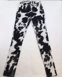 We Wore What  Womens Size 26 Stiletto Slit Black White Cow Print Skinny Pants