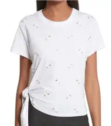 Cinq a Sept Scout Top Embellished Side Tie White Tshirt Size Small