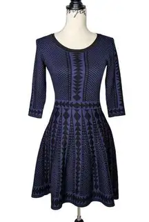 Nina Leonard Geometric Print Sweater Dress Blue Black Size Small