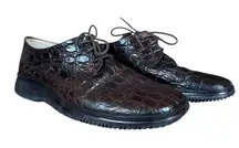 Sesto Meucci women's brown crocodile embossed leather lace-up shoes 6 1/2M