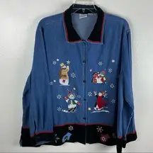 CAROLINA BLUES Christmas Novelty Button Velvet Collar Shacket, Size 28