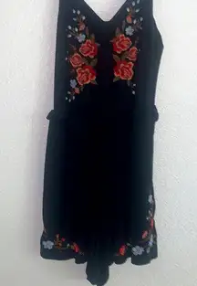 romper | size medium | black with red flower embroidered