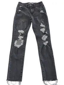 Levis Jeans Womens 25 Grey Denim 721 High‎ Rise Skinny Ankle Raw Hem Distressed