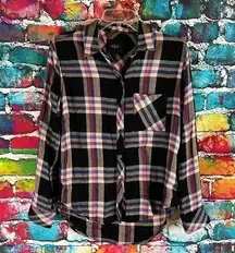 Rails  Hunter Plaid Shirt Top Black Melon Aqua Metallic Thread Size XS Flannel