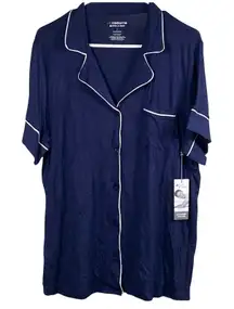 Liz Claiborne Womens Large Vneck Sleepwear Top Navy Blue White Trim Peacoat NEW