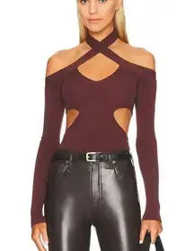 NBD Zuri Crossover Cut Out Top Chocolate Brown Size XS Ribbed Knit Bodycon NEW