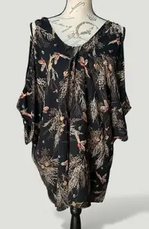 Love Culture Black Pheasant Fall Print Cold Shoulder Dress Batwing Style - OS