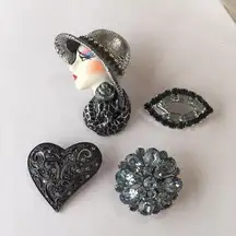 Lot Of  Vintage Though Modern Brooches Pins Variety •• 2 Prong Set Rhinestone