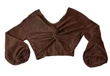 J.Our Shimmer Copper Bishop Sleeve‎ Center Twist  Crop Top Size M Coquette Y2k