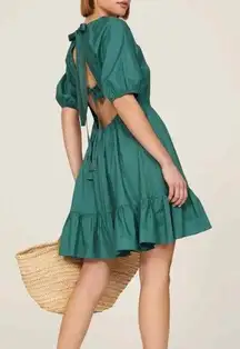 Green Puff Sleeves Open Tie Back Ruffle A-line Summer Mini Dress 6