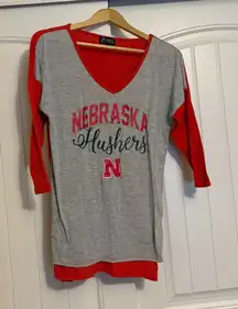 Nebraska Huskers Shirt Womens Small Gameday Couture Gray and Red 3/4 Sleeves