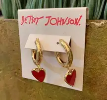 Betsey Johnson  “HEART HOOP” Dangle  Earrings 
Gold and RED Hearts