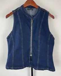 Emerson Lang Dark Blue Wash Stretch Denim Y2K Moto Edgy Sleeveless Zip Vest