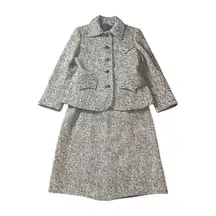 Vintage Devon Hall Robert Tabor Classic Tweed Suit Jacket Skirt Set Women Size 8