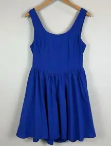 Lele Pierce Mini Dress Large Blue Scoop Neck Open Back Bow Summer Party NWT