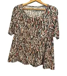 Dana Buchman Shirt Women’s Size S Eyelet Fabric HiLo Top Ethnic Safari Brown BLK