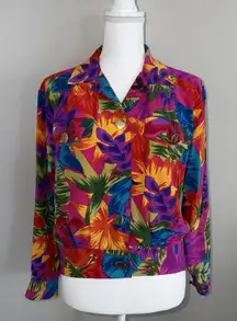 Vintage Adam Douglas 100% Silk Women’s Jacket Blazer Retro Tropical Size S