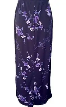 Cottage core dark blue purple flower midi skirt vintage made in USA