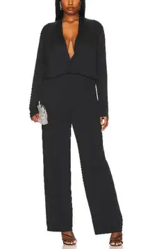 Revolve Wide Leg Jumpsuit Black 0X Plus REMI Robin Plunging Cocktail $140 NEW