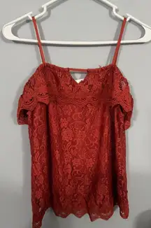 No Boundaries Off the Shoulder Lace Top Juniors Size Large / 11 - 13 Red Orange