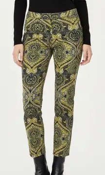 Tommy Hilfiger‎ Green Gold Paisley Cotton Blend Ankle Pants 12 Front Zip