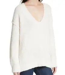 Free People White Oversized V-neck Sweater