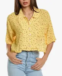 CHASER Kinney Button-Down Bright Yellow Floral Print Crop‎ Top Size XS