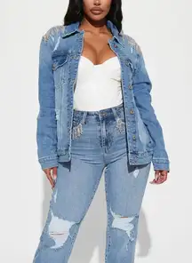 Fashion Nova Western Bling Denim Jacket- Light Blue Wash casual classic chic