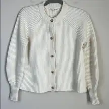 Ann Mashburn 100% Cashmere Ribbed Knit Cardigan Sweater Medium Ivory Chunky