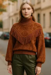 NWT  Grey Collective Fringe Detail Sweater Chocolate Brown Y2K THRUSH