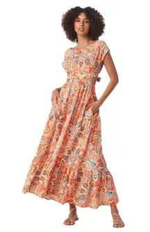 MISA Los Angeles Dana Mae Dress In Tangerine Flora Size L $428