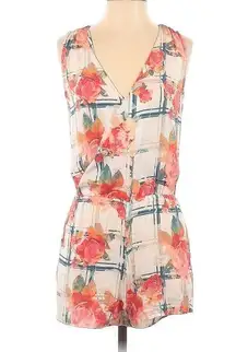 Rebecca Minkoff Womens Floral Front V Neck Cross Sleeveless Silk Romper Size 10