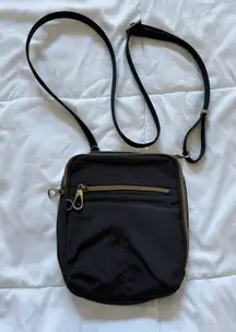 Travelon Signature Slim Day Bag Crossbody Black Canvas Pockets Blue Inside