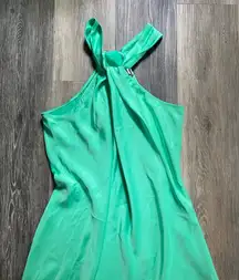 A New Day Silky Green Halter Midi Slip Dress XL Slinky Slouchy Formal Satin Soft