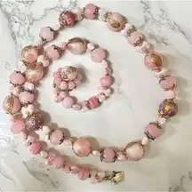 Pink art glass wedding cake vintage necklace
