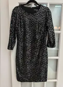 Julia Jordan Velvet Elegant Black & Silver Sequin Formal Shift Dress Size 8 NWT