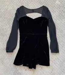 Topshop Romper Black Velvet Sheer Long Sleeves Sweetheart Neckline Size 6