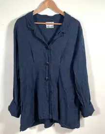 Flax Top Womens Large Blue Slub Linen Lagenlook Flowy Pockets Coastal Prairie