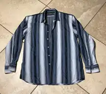 🍒 SHIRT BUTTON DOWN STRIPED BLUE MEN  ISLAND SOFT LONG SLEEVE GUY